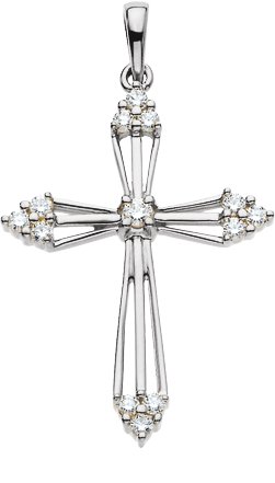 14K Gold Round Natural Diamond Accented Cross Pendant – 2.2mm Stones