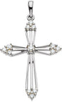 14K Gold Round Natural Diamond Accented Cross Pendant – 2.2mm Stones