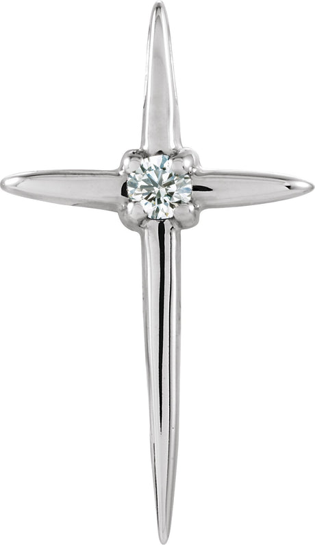 14K Gold Round Natural Diamond Solitaire Cross Pendant