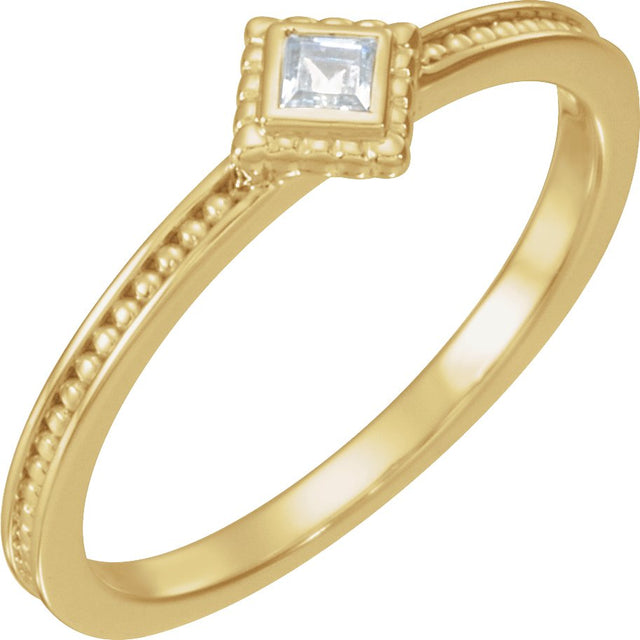 14K Gold Square Natural Diamond Family Stackable Ring – 2.5x2.5mm - Yellow Gold