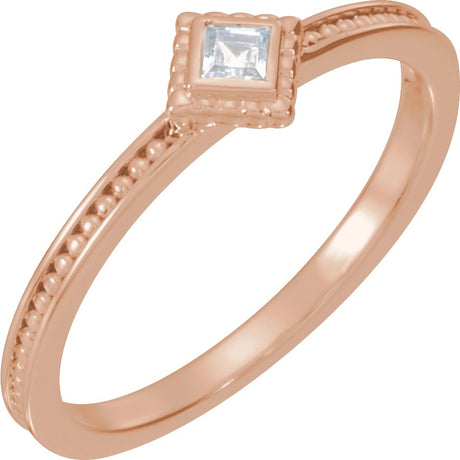 14K Gold Square Natural White Sapphire Family Stackable Ring – 2.5x2.5mm - Rose Gold