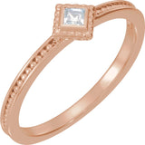 14K Gold Square Natural Diamond Family Stackable Ring – 2.5x2.5mm - Rose Gold