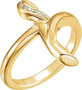 14K Gold Round Natural Diamond Accented Cross Ring – 1mm Stones - Yellow Gold