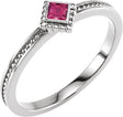 14K Gold Square Natural Pink Tourmaline Family Stackable Ring – 2.5x2.5mm - White Gold