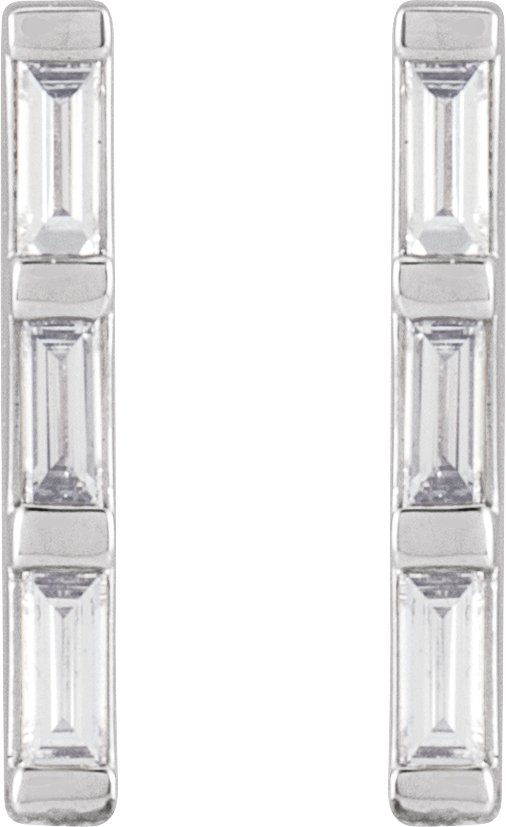 Platinum Natural Diamond Bar Earrings - view 2
