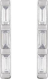 14K Gold Natural Diamond Bar Earrings - White Gold - view 2