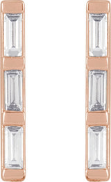 14K Gold Natural Diamond Bar Earrings - Rose Gold - view 2