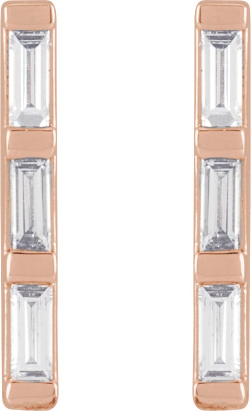 14K Gold Natural Diamond Bar Earrings - Rose Gold - view 2