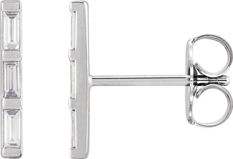 14K Gold Natural Diamond Bar Earrings - White Gold