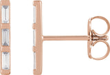 14K Gold Natural Diamond Bar Earrings - Rose Gold