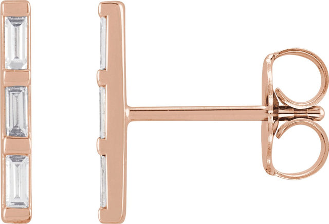 14K Gold Natural Diamond Bar Earrings - Rose Gold