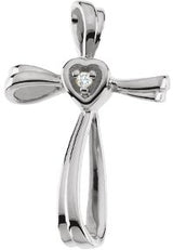 14K Gold Round Natural Diamond Cross Pendant – 0.02 CTW - White Gold