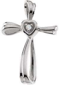 14K Gold Round Natural Diamond Cross Pendant – 0.02 CTW - White Gold