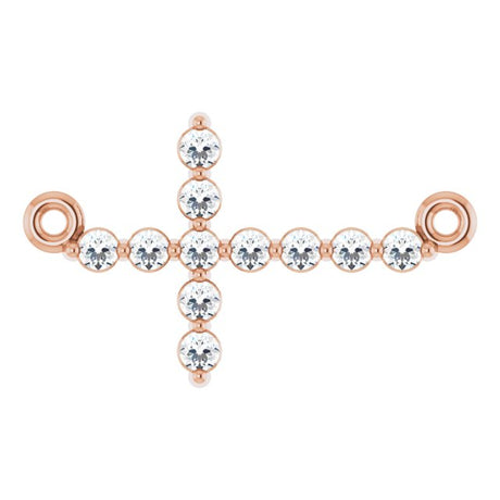 14K Gold Round Natural Diamond Sideways Cross Necklace – 23.23x15mm - Rose Gold