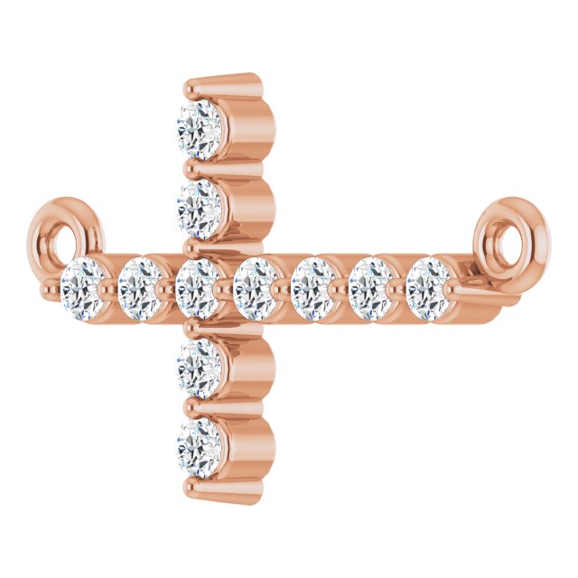 14K Gold Round Natural Diamond Sideways Cross Necklace – 23.23x15mm - Rose Gold - view 2