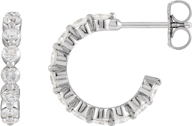 14K Gold Round Lab-Grown Diamond Accented Hoop Earrings – 2.2-3mm Stones - White Gold