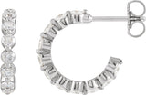 14K Gold Round Natural Diamond Accented Hoop Earrings – 2-3mm Stones - White Gold