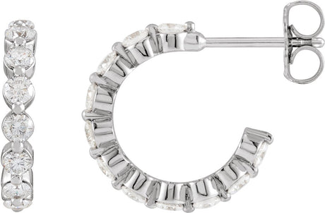 14K Gold Round Natural Diamond Accented Hoop Earrings – 2-3mm Stones - White Gold