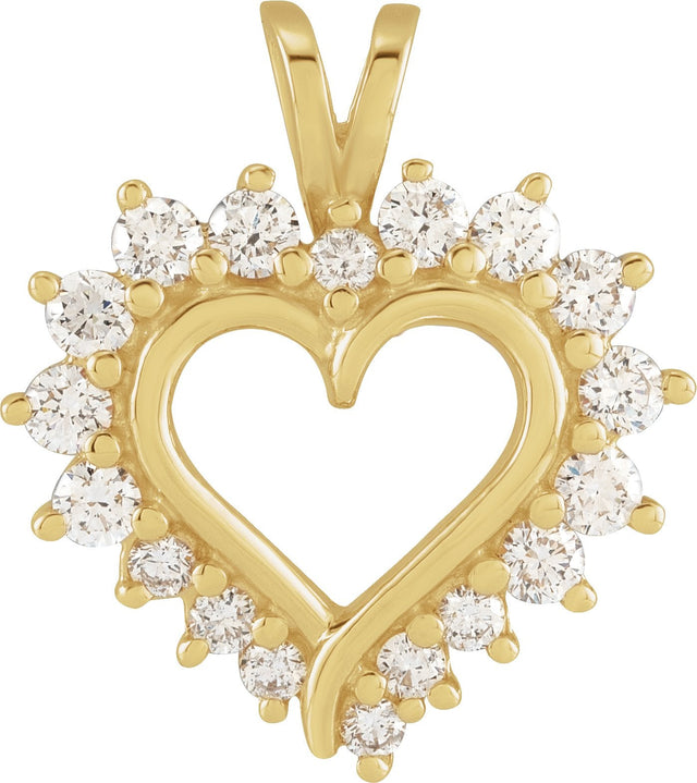 14K Gold Round Natural Diamond Heart Pendant – 1/2 CTW