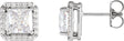Platinum Lab-Grown Moissanite Natural Diamond Square 4-Prong Halo-Style Earring