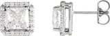 Platinum Lab-Grown Moissanite Natural Diamond Square 4-Prong Halo-Style Earring