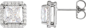 Platinum Lab-Grown Moissanite Natural Diamond Square 4-Prong Halo-Style Earring