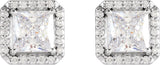 14K Gold Lab-Grown Moissanite Natural Diamond Square 4-Prong Halo-Style Earring - White Gold - view 2