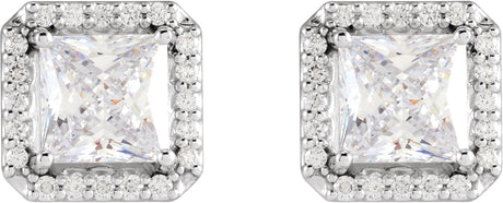 Platinum Lab-Grown Moissanite Natural Diamond Square 4-Prong Halo-Style Earring - view 2