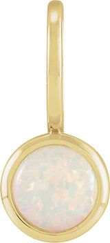 14K Gold Round Natural White Opal Cabochon Pendant - Yellow Gold