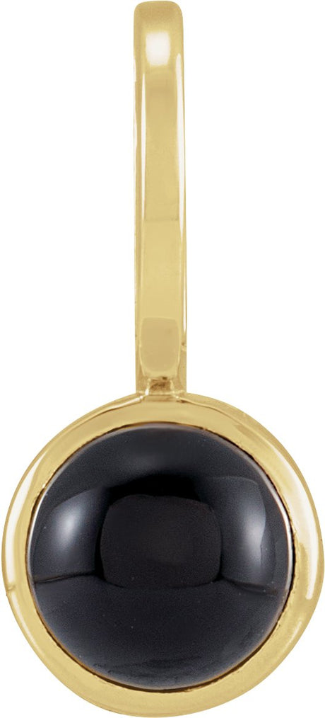 14K Gold Round Natural Black Onyx Cabochon Pendant - Yellow Gold