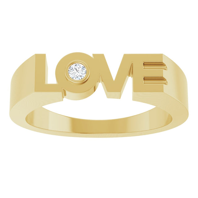 14K Gold Round Natural Diamond Love Ring - Yellow Gold - view 3