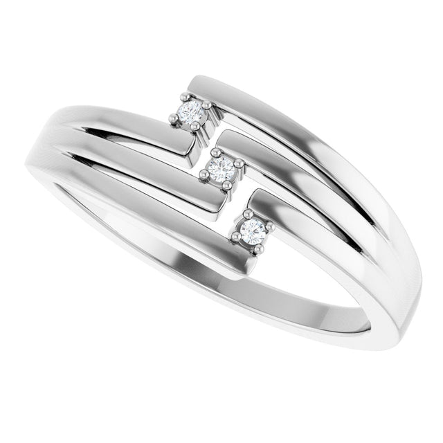 14K Gold Round Natural Diamond Accented Negative Space Ring – 1.2mm Stones - White Gold - view 5