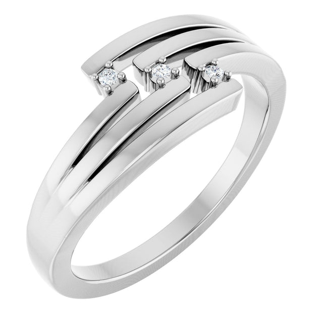 14K Gold Round Natural Diamond Accented Negative Space Ring – 1.2mm Stones - White Gold