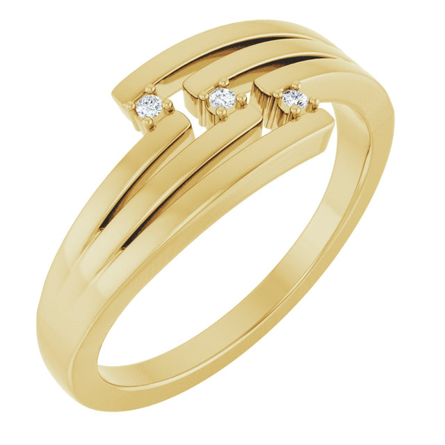 14K Gold Round Natural Diamond Accented Negative Space Ring – 1.2mm Stones - Yellow Gold
