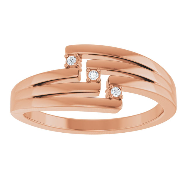 14K Gold Round Natural Diamond Accented Negative Space Ring – 1.2mm Stones - Rose Gold - view 3
