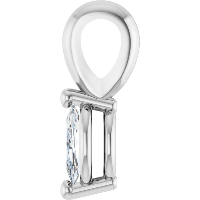 14K Gold Natural Diamond Oval 2-Prong Solitaire Pendant - White Gold - view 3