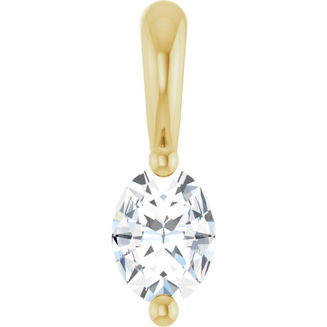 14K Gold Natural Diamond Oval 2-Prong Solitaire Pendant - Yellow Gold