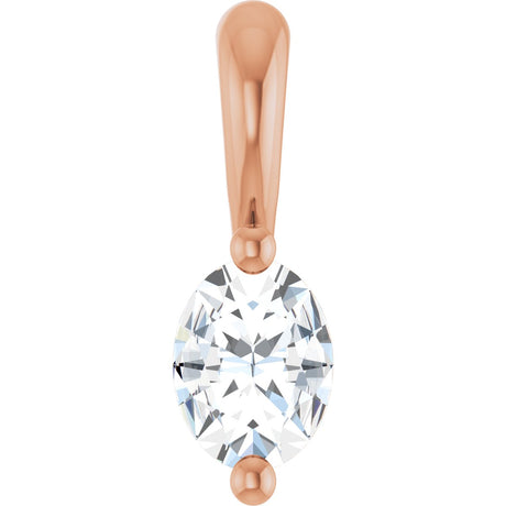 14K Gold Natural Diamond Oval 2-Prong Solitaire Pendant - Rose Gold