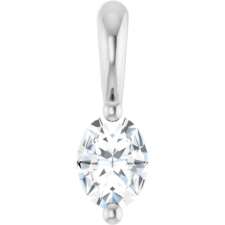 14K Gold Natural Diamond Oval 2-Prong Solitaire Pendant - White Gold