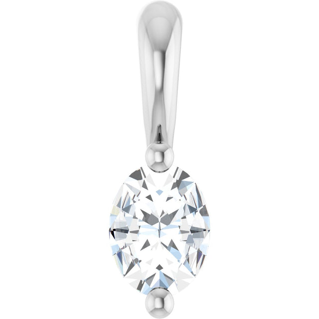 14K Gold Natural Diamond Oval 2-Prong Solitaire Pendant - White Gold