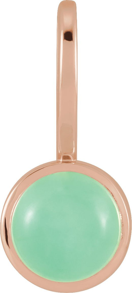 14K Gold Round Natural Chrysoprase Cabochon Pendant - Rose Gold
