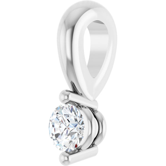 14K Gold Round Natural Diamond Solitaire Pendant – up to 1/10 CTW - White Gold - view 2