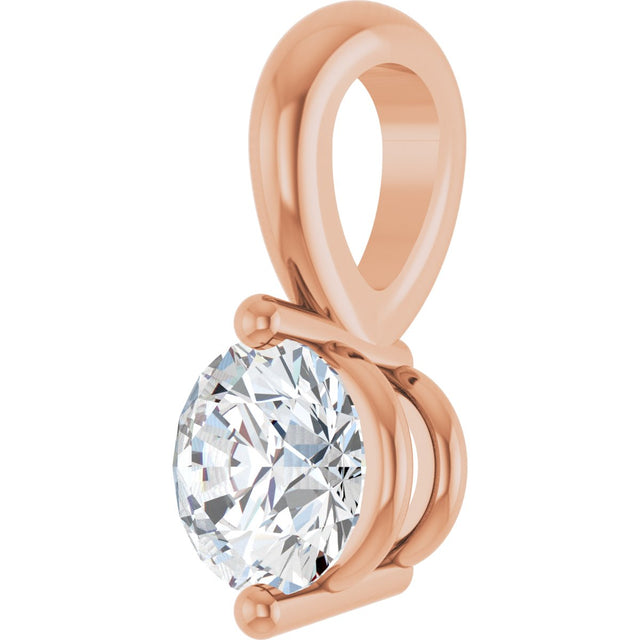 14K Gold Round Natural Diamond Solitaire Pendant – up to 1/10 CTW - Rose Gold - view 2