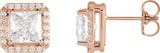 14K Gold Lab-Grown Moissanite Natural Diamond Square 4-Prong Halo-Style Earring - Rose Gold