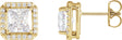 14K Gold Lab-Grown Moissanite Natural Diamond Square 4-Prong Halo-Style Earring - Yellow Gold