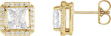 14K Gold Lab-Grown Moissanite Natural Diamond Square 4-Prong Halo-Style Earring - Yellow Gold