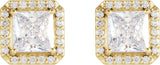 14K Gold Lab-Grown Moissanite Natural Diamond Square 4-Prong Halo-Style Earring - Yellow Gold - view 2