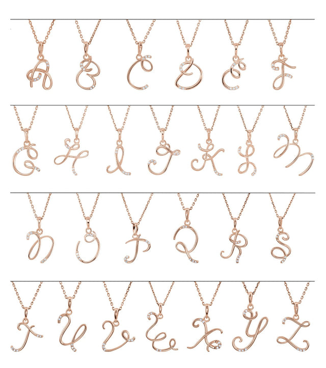 14K Gold Round Natural Diamond Initial Necklace or Pendant - Rose Gold - view 2