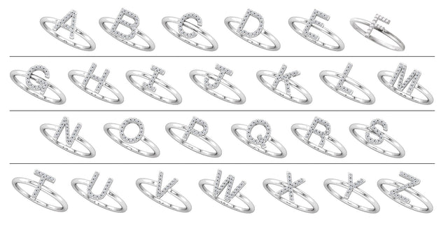 Platinum Round Natural Diamond Accented Initial Ring - view 2