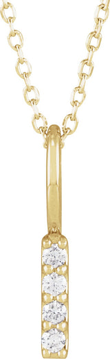 14K Gold Round Natural Diamond Vertical Bar Necklace or Pendant - Yellow Gold